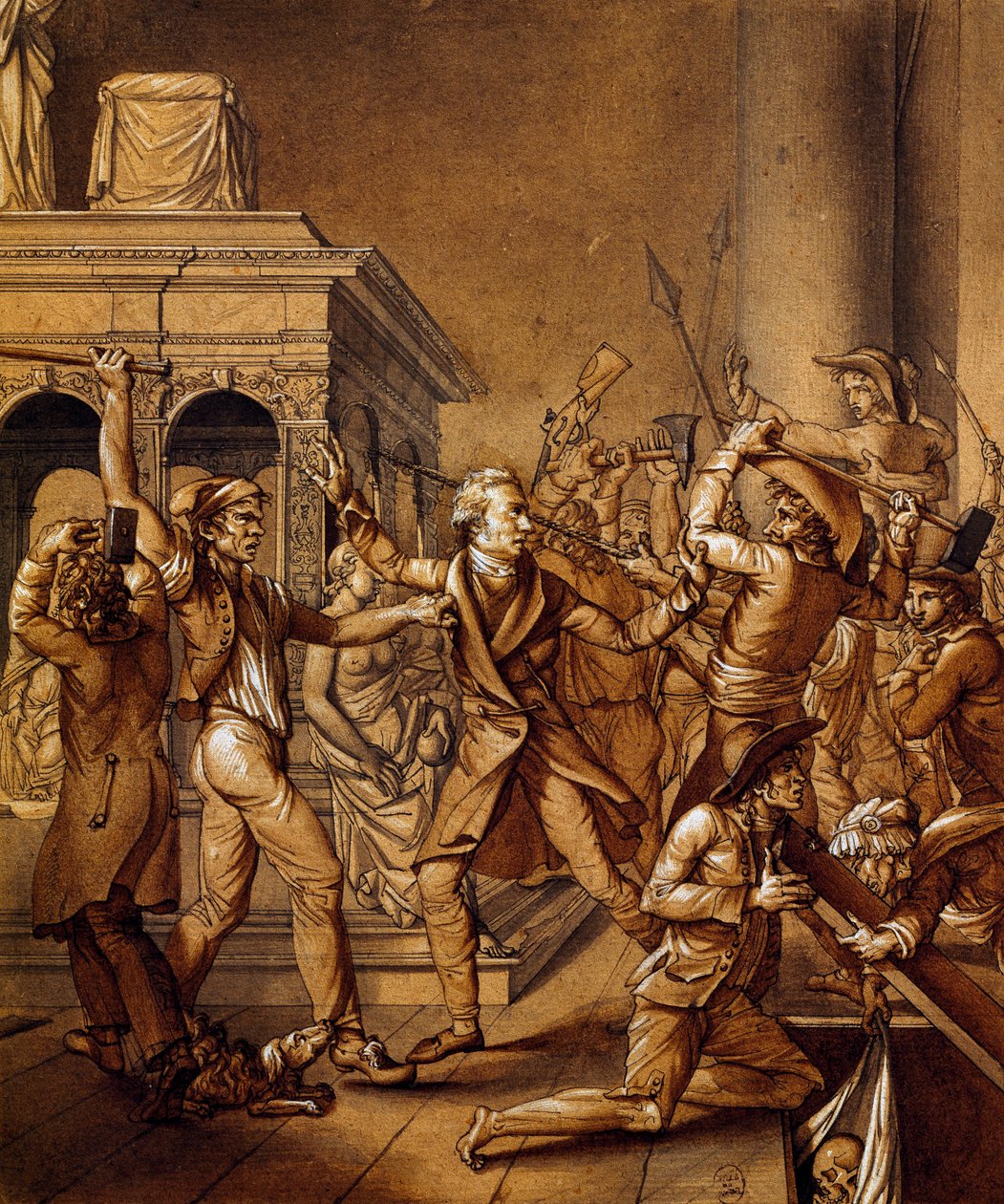 Alexandre Lenoir opõe-se à destruição do túmulo de Luís XII em Saint Denis, esboço histórico de Pierre Joseph Lafontaine (1758-1835). Revolução Francesa, França de Pierre Joseph Lafontaine
