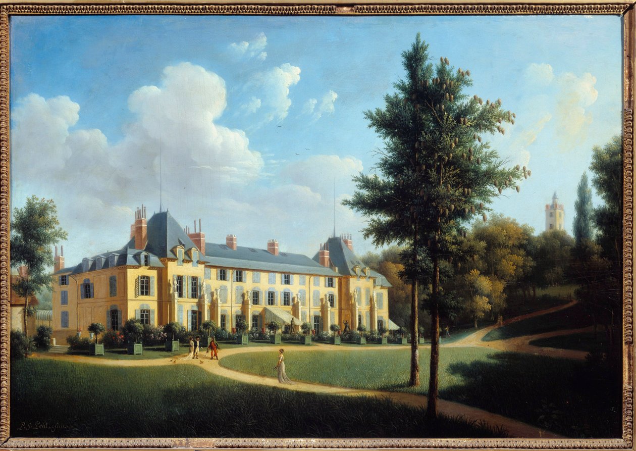 Primeiro Império: "Vista do castelo de Malmaison, fachada do parque" Pintura de Pierre Joseph Petro (ativo entre 1795 e 1819) 1805 Sol. 0,38x0,55 m Malmaison, musee du chateau de Pierre Joseph Petit