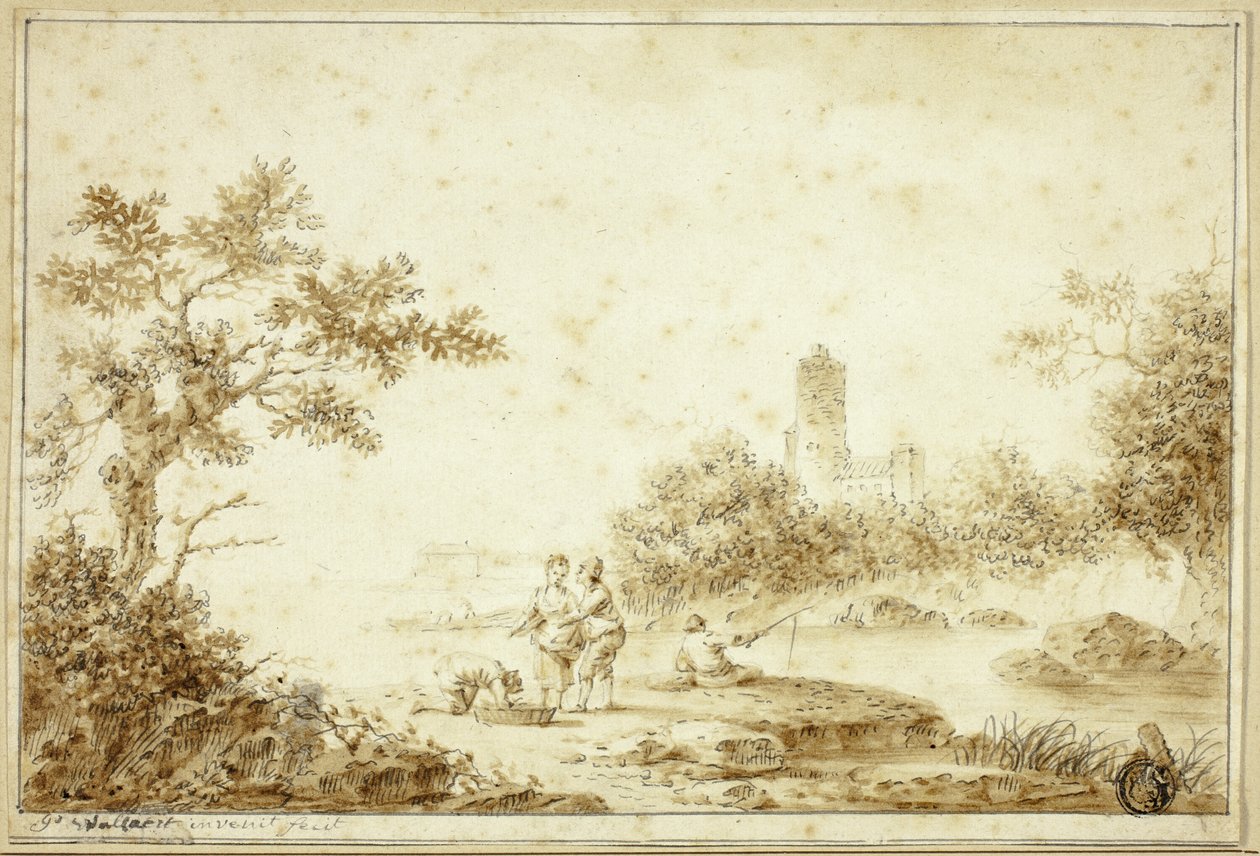 Paisagem com figuras junto a um riacho de Pierre Joseph Wallaert