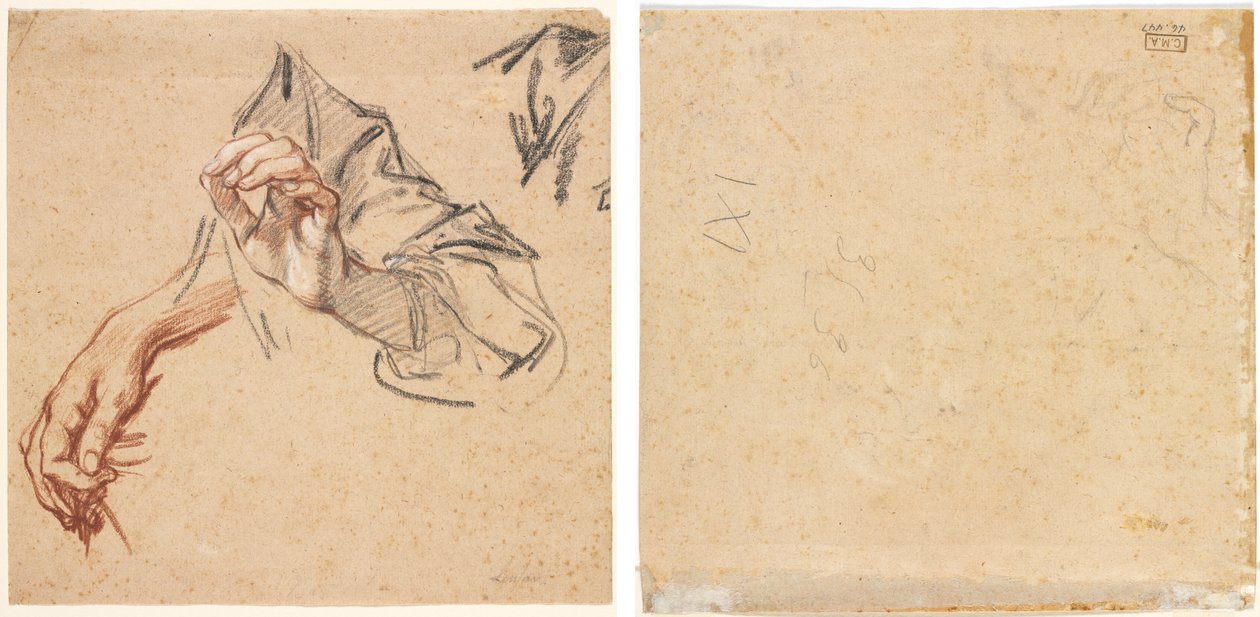 Estudo das Mãos (reto); Esboço de uma mão (verso) de Pierre Lenfant