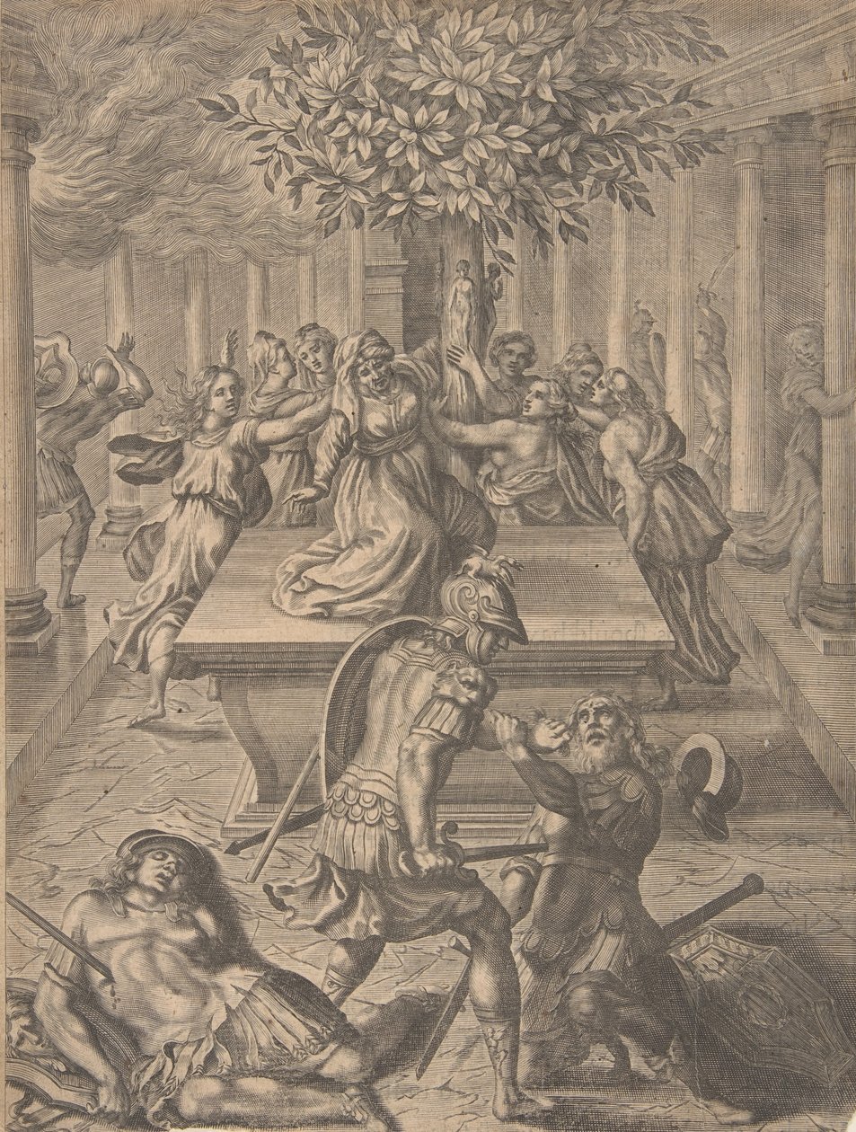 O saque de Tróia-Pirro matando Príamo, antes de 1654. de Pierre Lombart