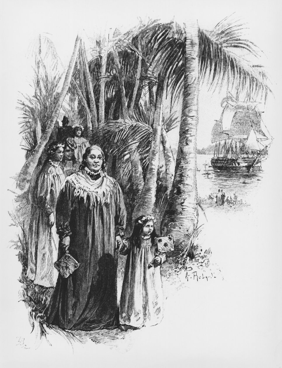 Rainha Pomare IV (1827-77) do Taiti, ilustração de "O Casamento de Loti, Rarahu", de Pierre Loti, Paris, Calmann Levy, publicado em 1898 de Pierre Loti