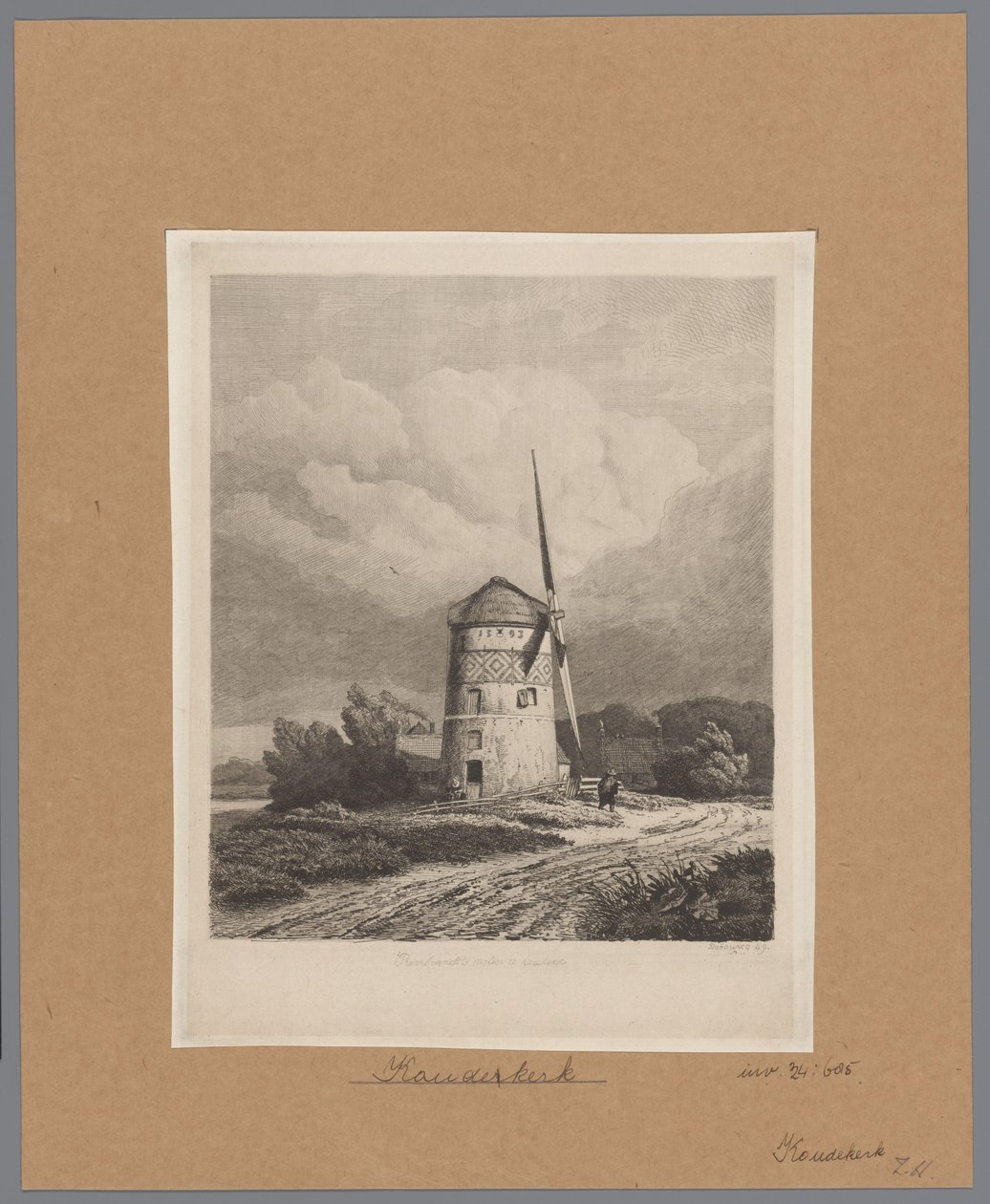Vista do moinho de vento de Steenenmolen ou Rembrandt em Koudekerk aan den Rijn Moinho de vento de Rembrandt em Koukerk (título no objeto) de Pierre Louis Dubourcq