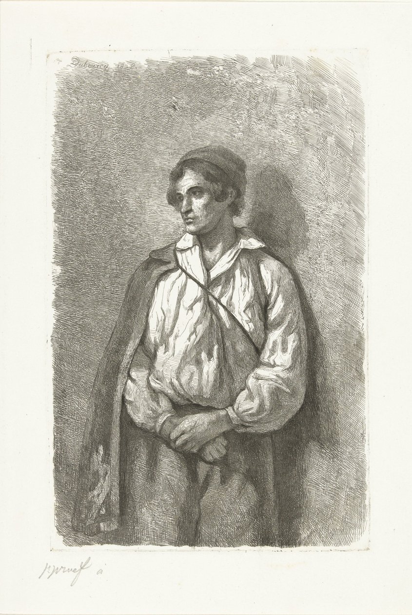 Retrato de um jovem desconhecido com chapéu e capa de Pierre Louis Dubourcq