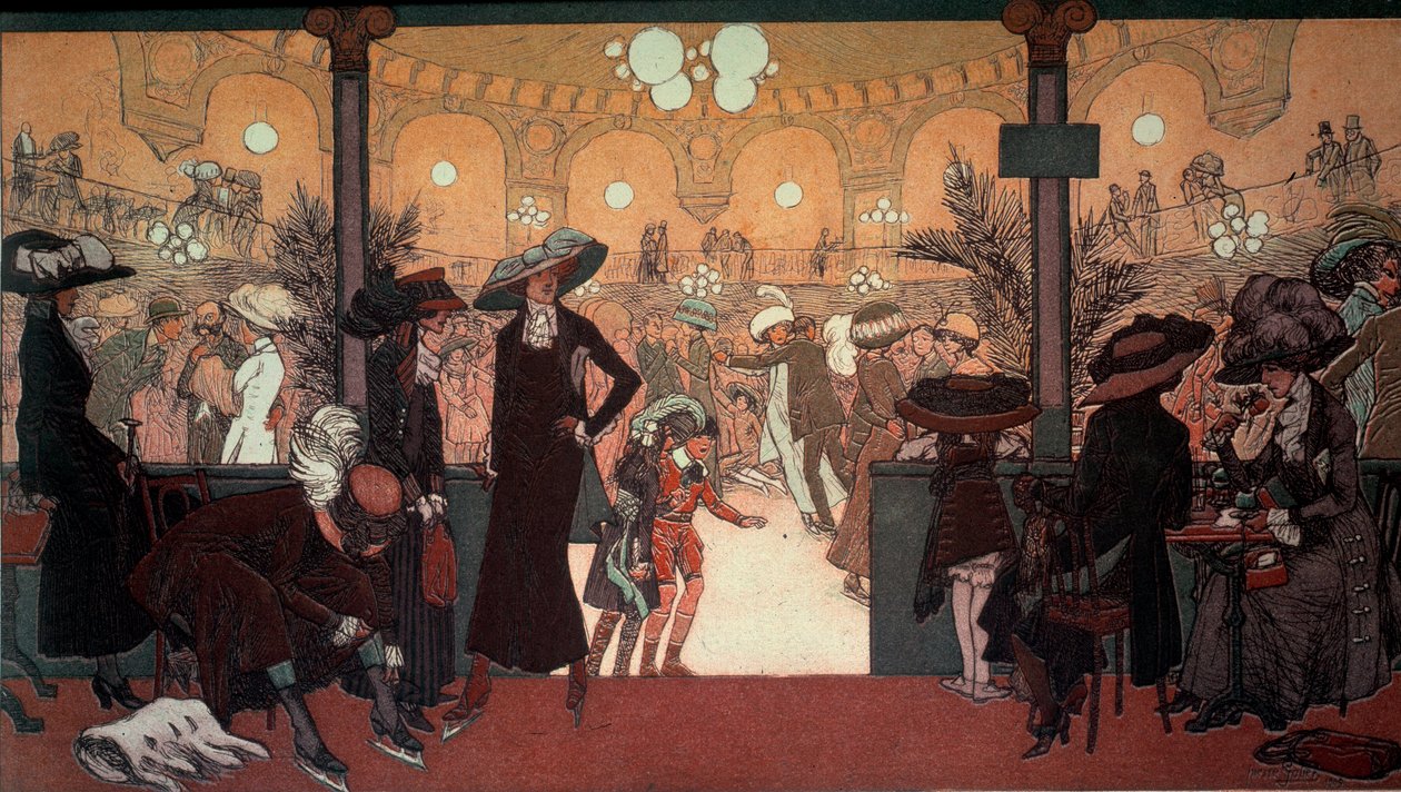 O Palais des Glaces: Vista do interior do Palais des Glaces no Champs Elysees em Paris: a pista de patinagem. Obra de Pierre Gatier (1878-1944) Colecção privada de Pierre Louis Gatier