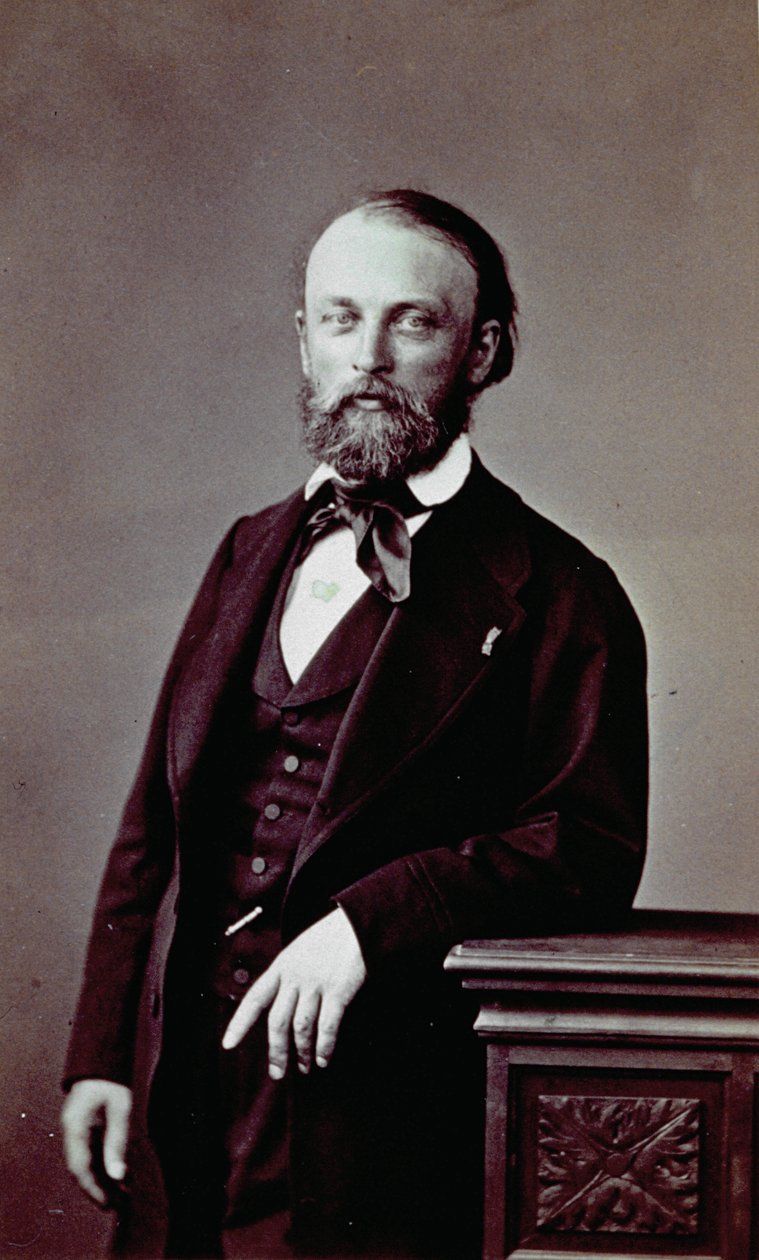 Retrato do pintor francês Auguste Bonheur em vestido elegante do período romântico de Pierre Louis Pierson