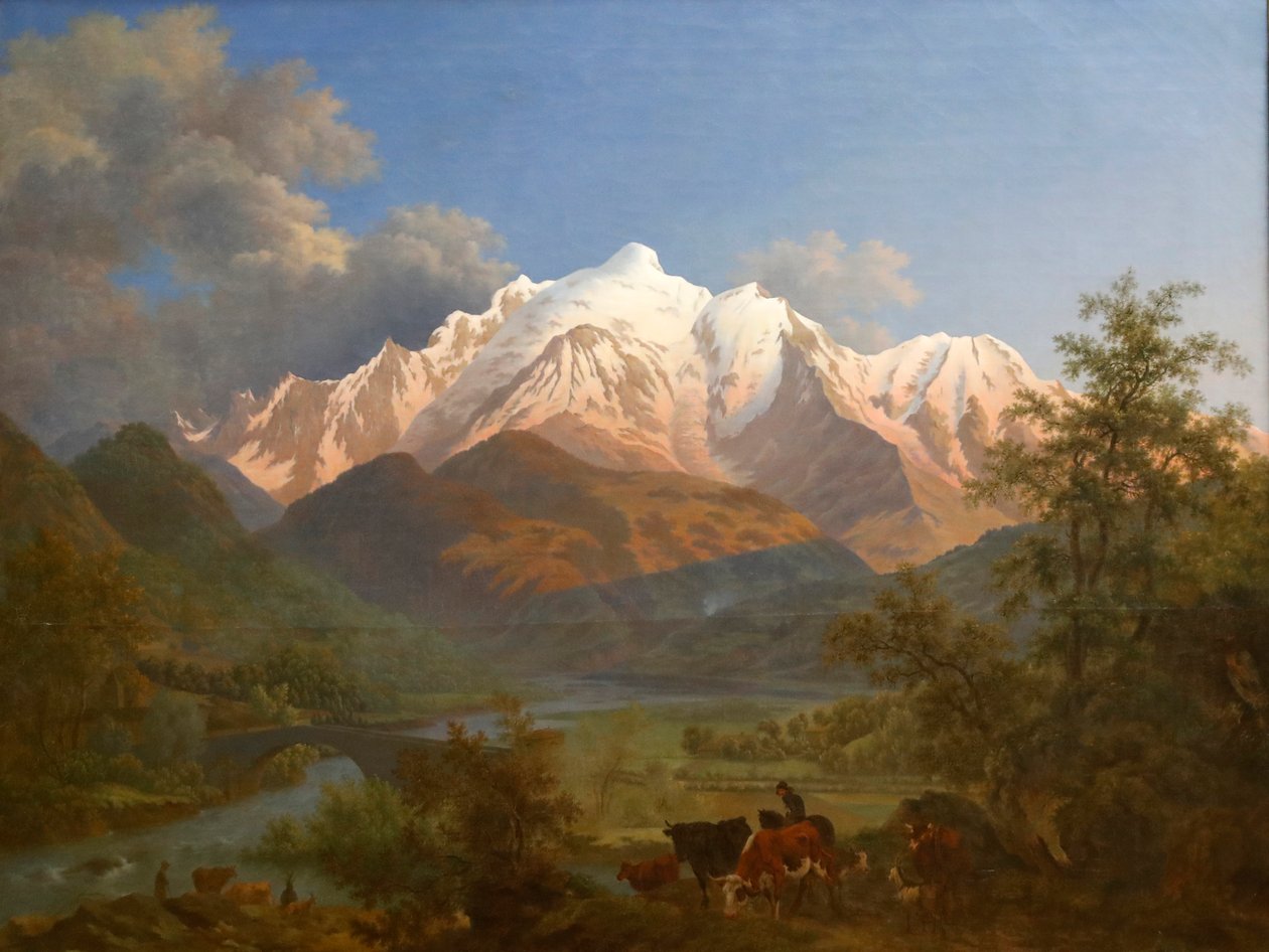Vista do Mont-Blanc de Sallanches ao anoitecer de Pierre Louis de La Rive