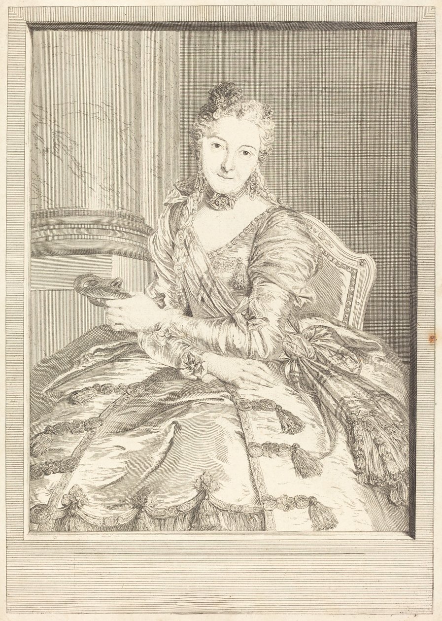 Sra. de M ... em um vestido de baile de Pierre Louis de Surugue after Charles Antoine Coypel