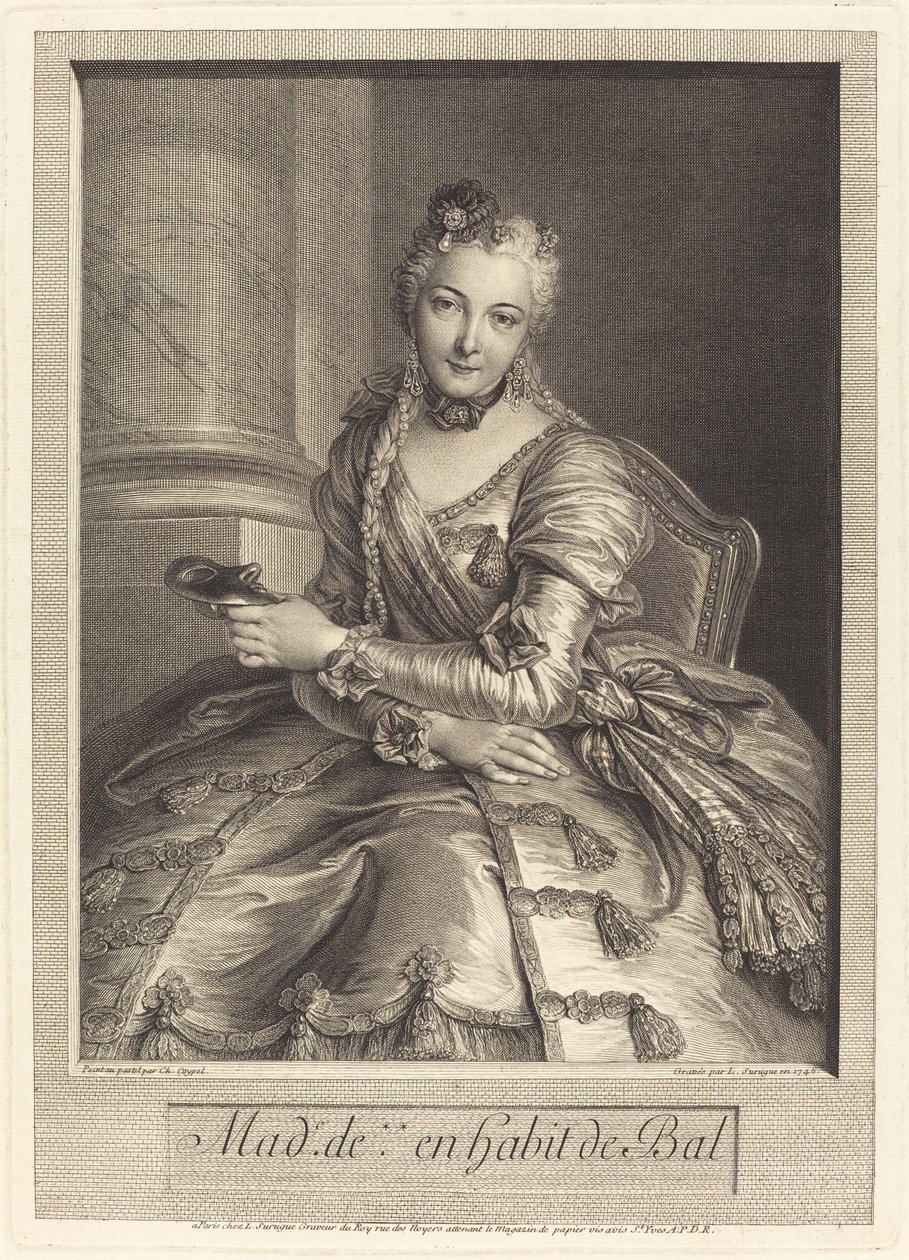 Sra. de M ... em um vestido de baile de Pierre Louis de Surugue after Charles Antoine Coypel
