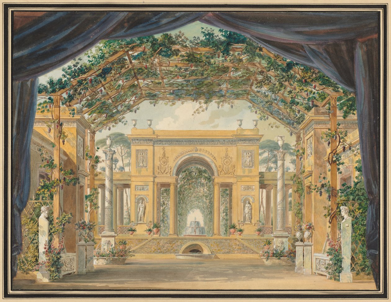 Decoração executada para o aniversário de Sua Majestade o Rei da Vestfália, 1811. de Pierre Luc Charles Ciceri