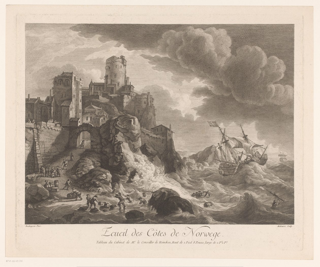 Costa da Noruega com marinheiros lavados em terra Ecueil des Côtes de Norway (título no objeto) de Pierre Maloeuvre