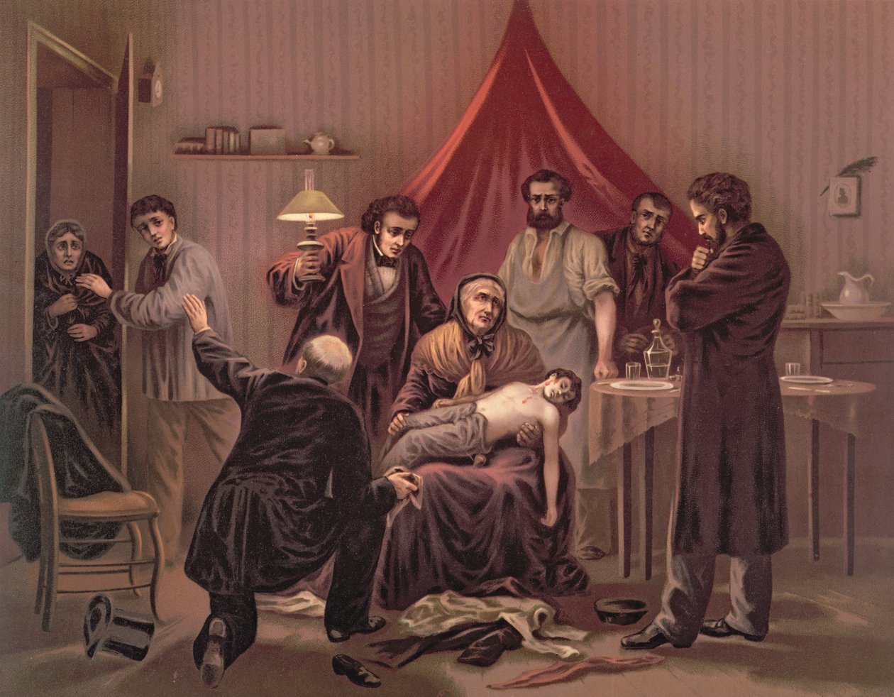 Lembrança de 2 de dezembro: "A criança foi filmada duas vezes na cabeça", ilustração do poema "Souvenir de la nuit du 4 de Dezembro" de "Les Chatiments" de Victor Hugo, Paris, 1882 (cor litho de Pierre Mejanel
