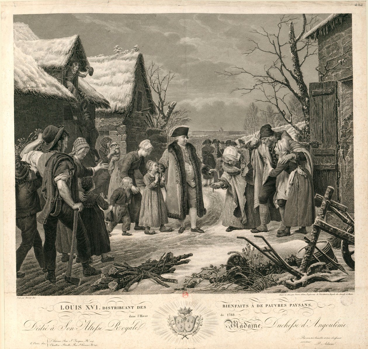 Luís XVI Distribuindo esmolas aos camponeses pobres no inverno de 1788 , c. 1817. de Pierre Michel Adam
