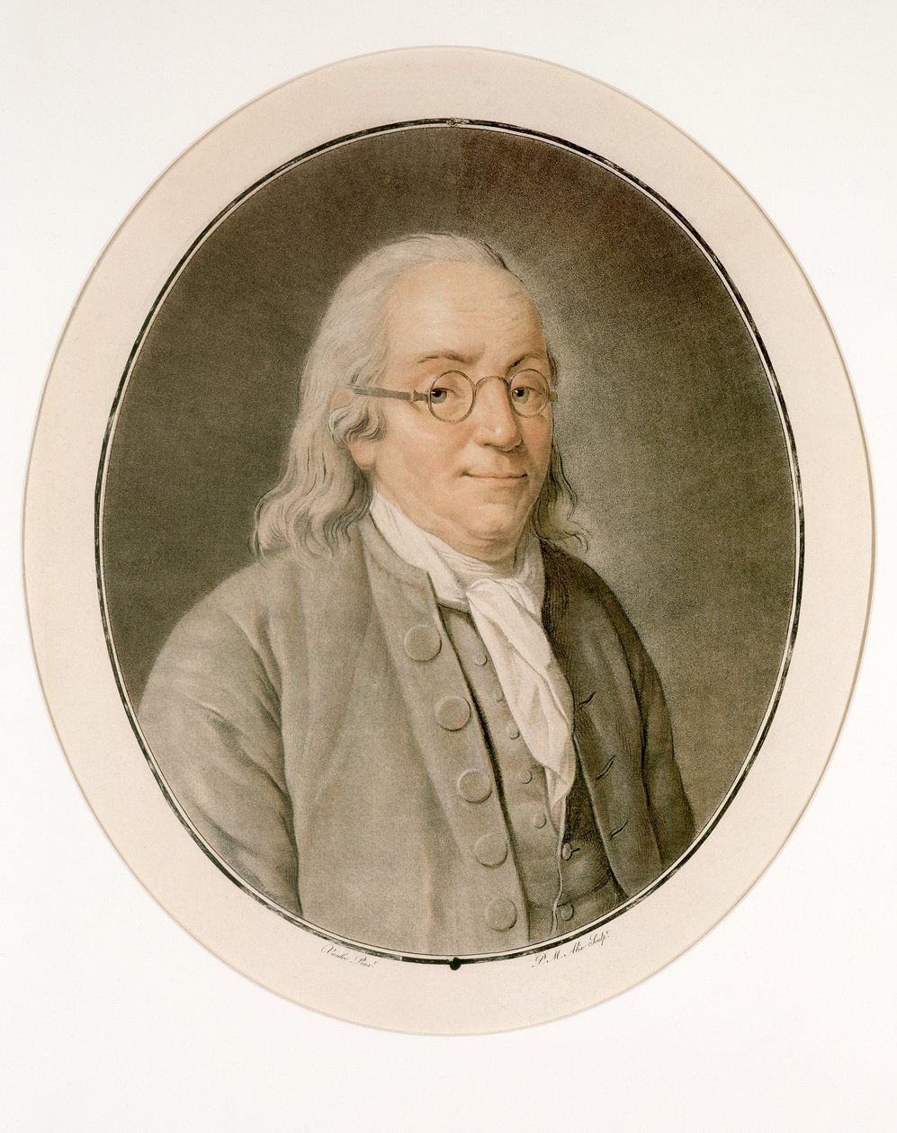 Retrato de Benjamin Franklin em Espectáculos de Pierre Michel Alix