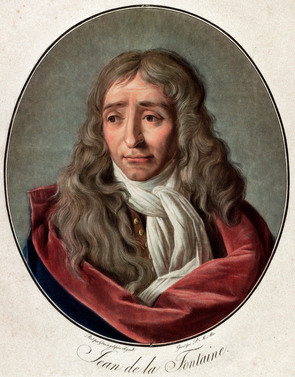 Retrato de Jean de La Fontaine (Lafontaine) (1621-1695), poeta francês gravado por Pierre Michel Alix (1762-1817) por Ambroise Louis Garnerey (1783-1857) de Pierre Michel Alix
