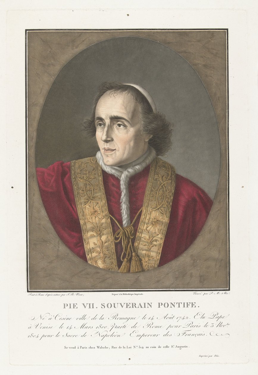 Retrato de Paus Pio VII Pio VII. soberano pontífice (título no objeto) de Pierre Michel Alix