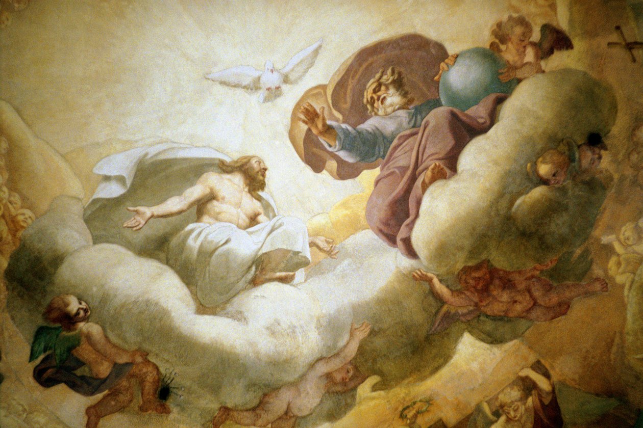 Detalhe da pintura do interior da cúpula representando a Santíssima Trindade, 1663-65 afresco, ver também 252650 de Pierre Mignard
