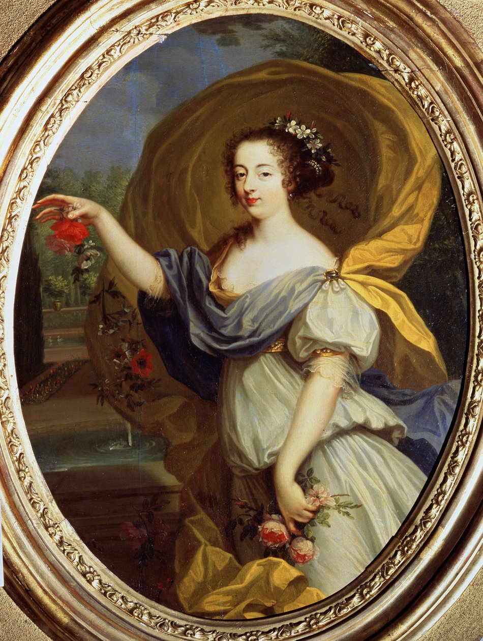 ""Retrato de Louise Françoise De La Baume Le Blanc, Duquesa de Valliere (Madame De La Valliere) (1644-1710), Favorito de Louis XIV, In Flora"" Pintura de Pierre Mignard (1612-1695) Museu Pouchkine do século XVII, Moscou de Pierre Mignard