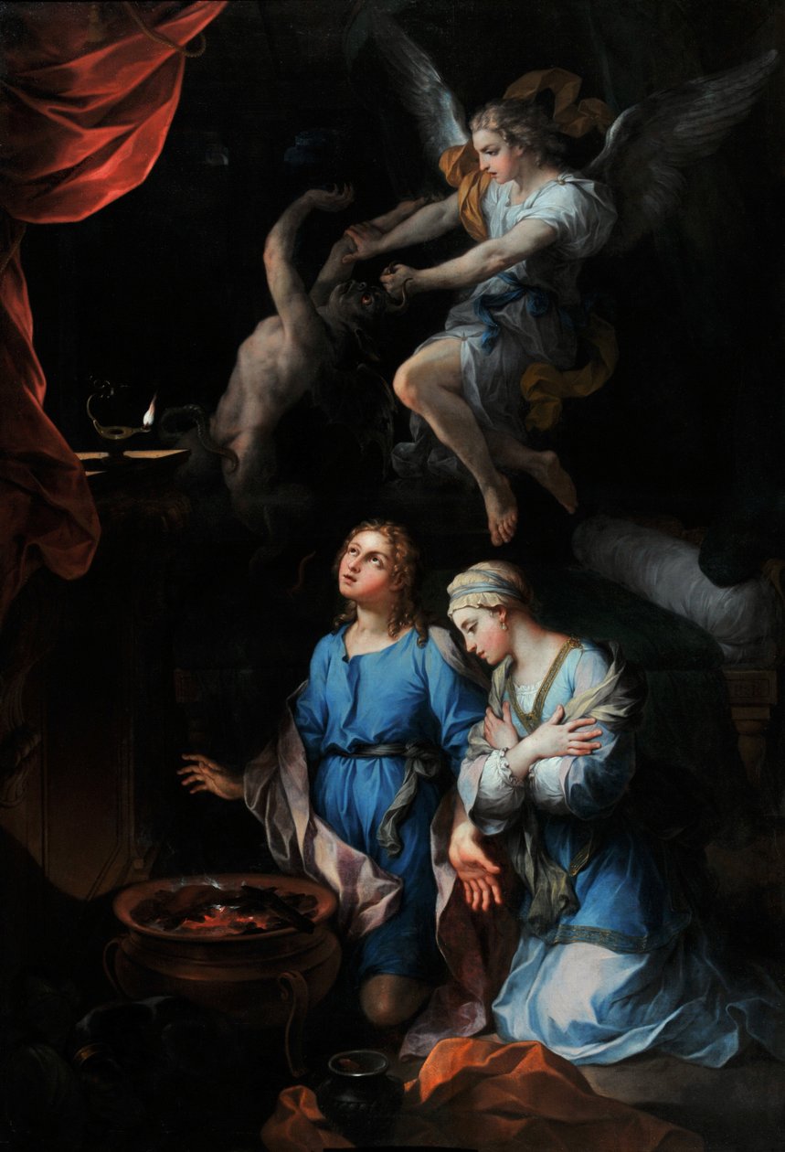 História de Tobie “” Primeira noite de núpcias de Tobie e Sarra (Sarah, Sara) ”(óleo sobre tela) de Pierre Parrocel