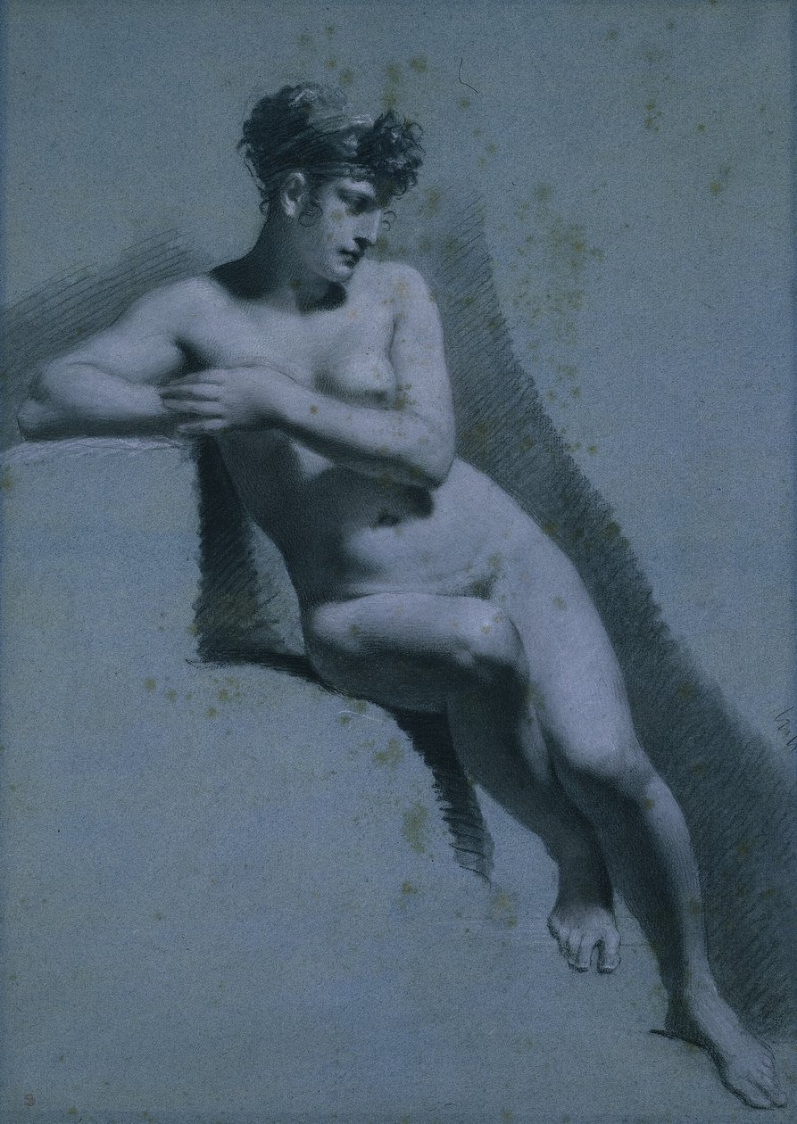 Estudo de uma mulher nua, sentada olhando para a direita (reto) de Pierre Paul Prud