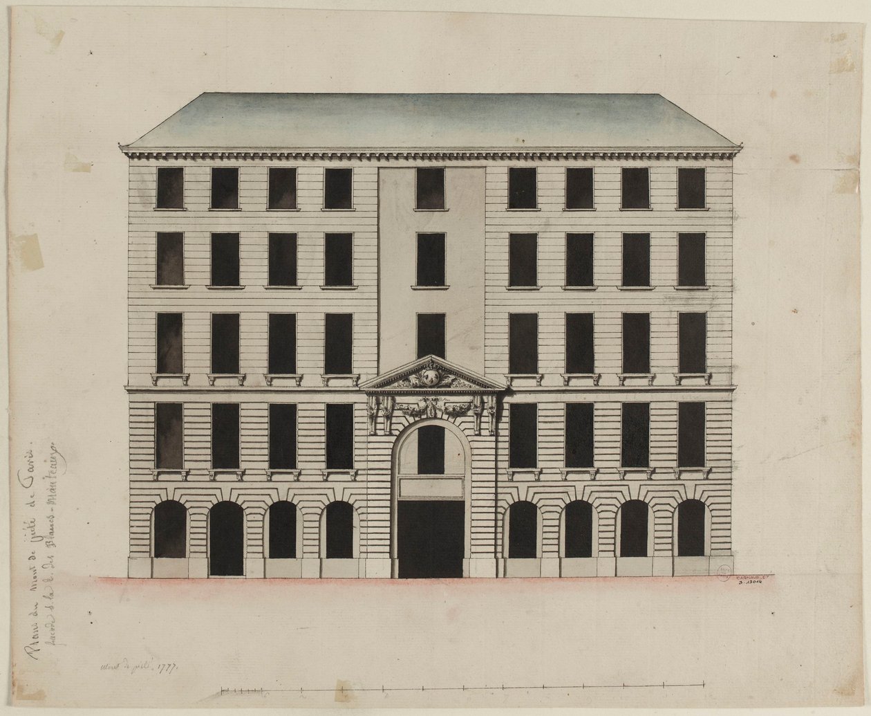 Fachada do Mont-de-Piété na rue des Blancs-Manteaux de Pierre Payen