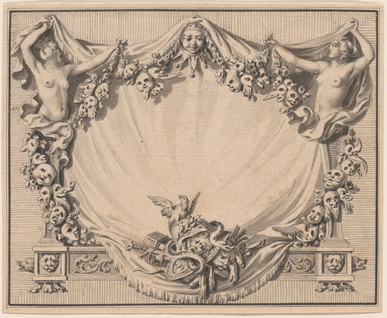Uma cartela com máscaras de teatro de Pierre Philippe Choffard