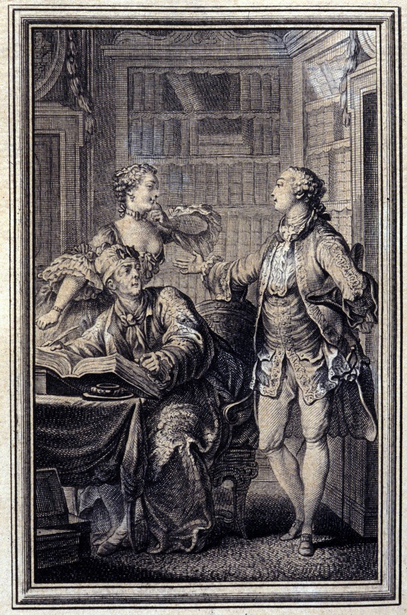 A Stingy Woman, Gallant Croc - in "Tales et nouvelles en vers" de Jean La Fontaine. 1776. Ilustração de P.P. Choffard. de Pierre Philippe Choffard