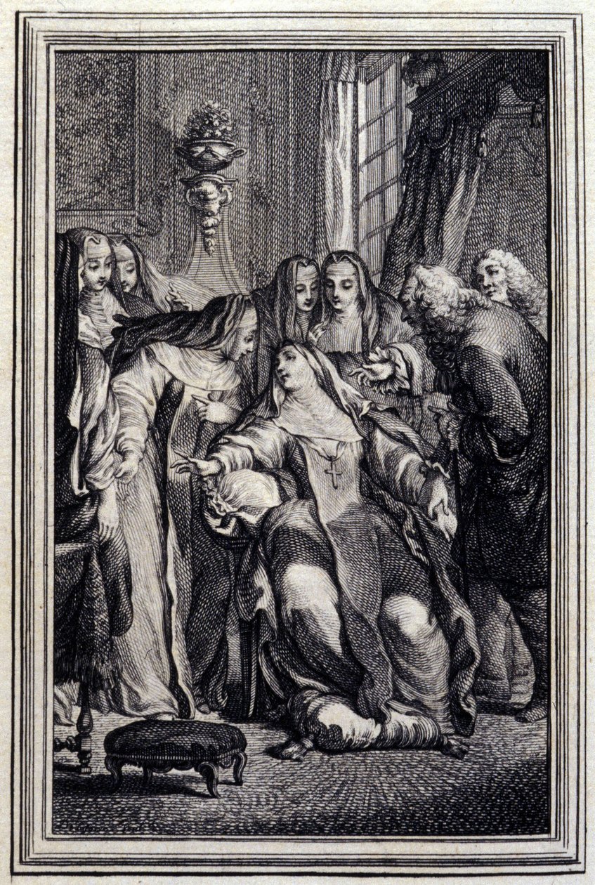 A abadessa doente - em "Contos e contos em verso", de Jean La Fontaine. 1776. Ilustração de P.P. Choffard. de Pierre Philippe Choffard