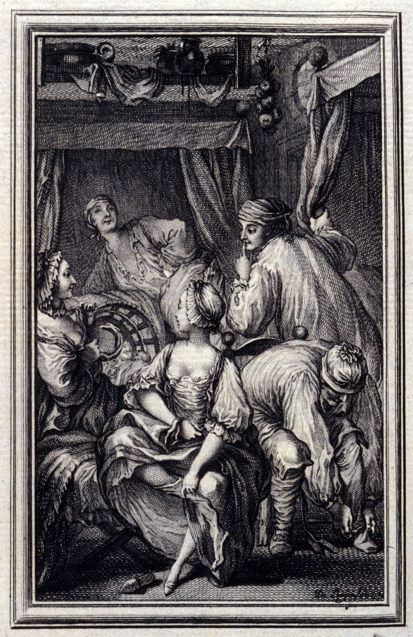 The Cradle - em "Contos e contos em verso" de Jean La Fontaine. 1776. Ilustração de P.P. Choffard. de Pierre Philippe Choffard