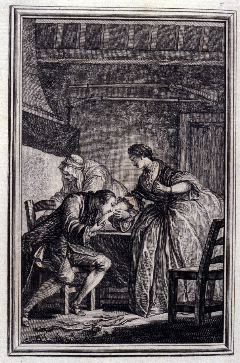 O Falcão - em "Contos e contos em verso", de Jean La Fontaine. 1776. Ilustração de P.P. Choffard. de Pierre Philippe Choffard