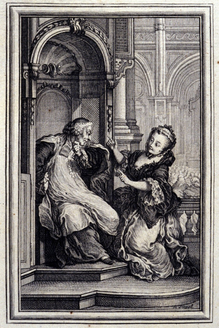 O Marido Confessor - em "Contos e contos em verso", de Jean La Fontaine. 1776. Ilustração de P.P. Choffard. de Pierre Philippe Choffard