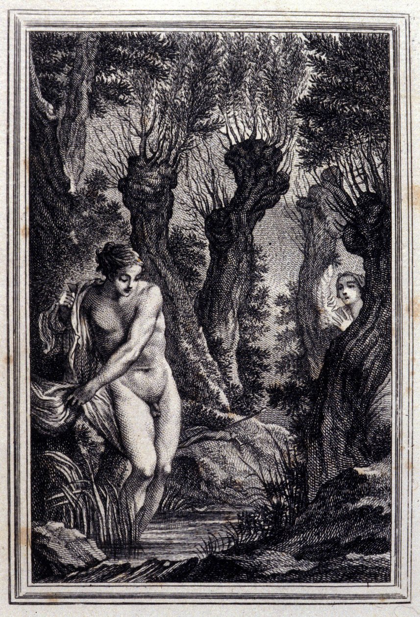 O caso da consciência - em "Contos e contos em verso", de Jean La Fontaine. 1776. Ilustração de P.P. Choffard. de Pierre Philippe Choffard