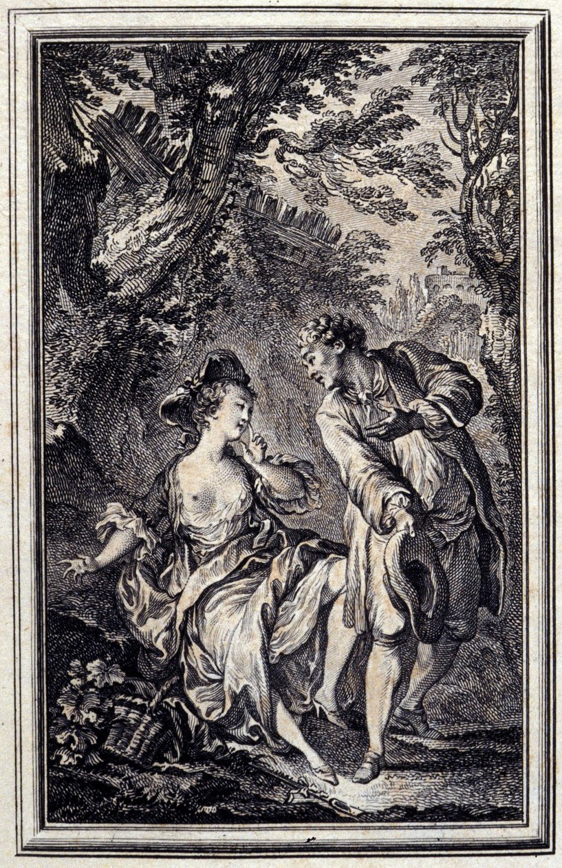 A promessa é uma, e a espera é outra. Em "Tales et nouvelles en vers" de Jean de La Fontaine, Amsterdam 1776. ilustrado por P.P.Choffard. de Pierre Philippe Choffard