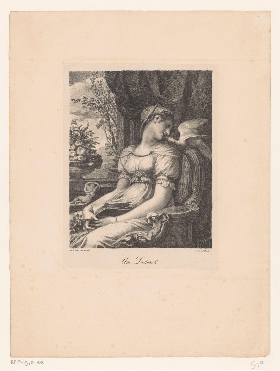 Mulher sentada com livro e pássaro branco
Une palestra (título sobre o objecto) de Pierre Prud