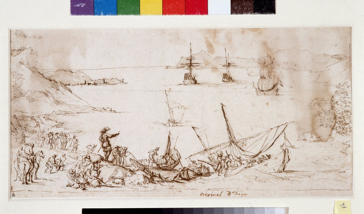 Tropas de embarque na baía do Ciotat (tinta e caneta sobre papel) de Pierre Puget