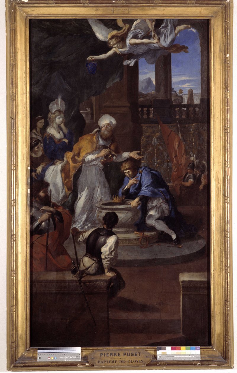 O Baptismo de Clovis I (465-511), 25 de Dezembro de 496, de Saint Remi, eveque de Reims (óleo sobre tela) de Pierre Puget