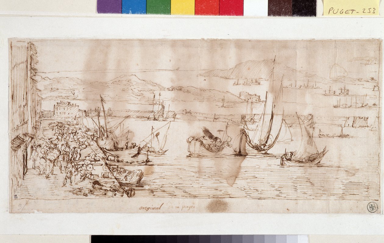 O porto e o porto de Toulon (tinta no papel e caneta) de Pierre Puget
