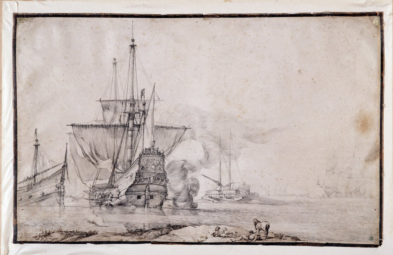 Navio disparando o canhão (sanguíneo) de Pierre Puget