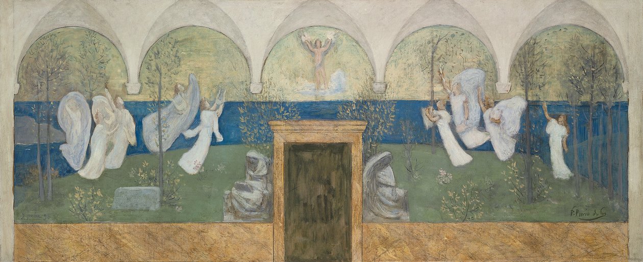 Uma pintura preparatória para As Musas Inspiradoras Torçam pelo Gênio, Mensageiro da Luz, 1895 de Pierre Puvis de Chavannes