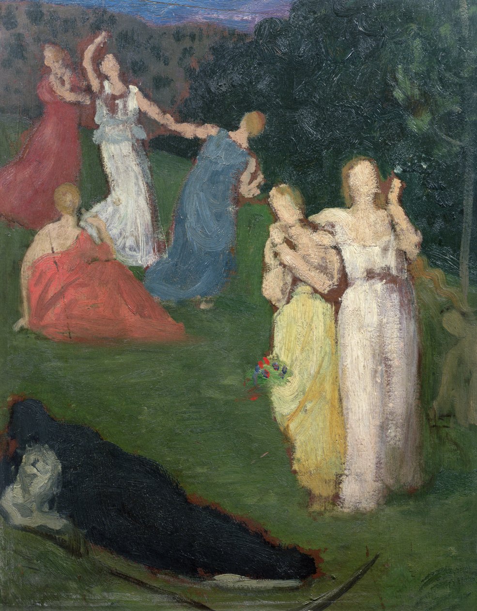 Morte e as donzelas (óleo no moinho) de Pierre Puvis de Chavannes