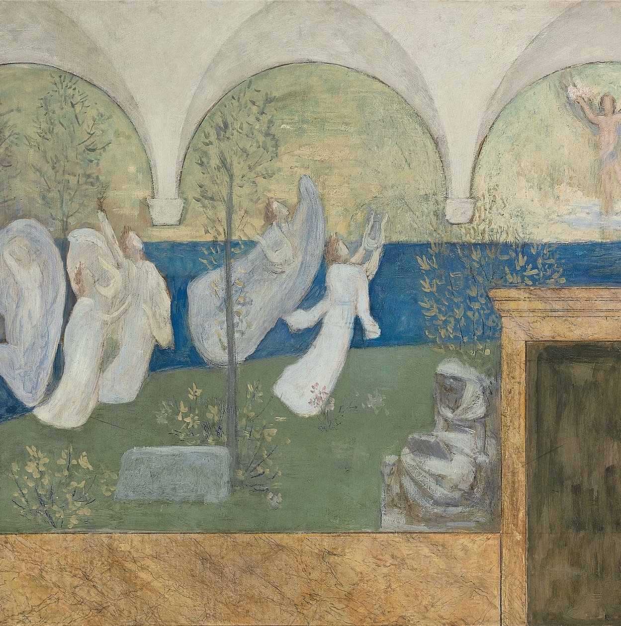 Detalhe de uma pintura preparatória para As Musas Inspiradoras Torçam pelo Gênio, Mensageiro da Luz, 1895 de Pierre Puvis de Chavannes