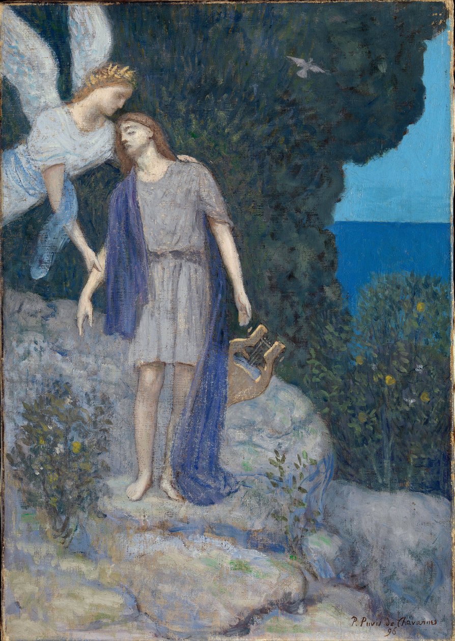 ""O poeta e sua musa"" Pintura de Pierre Puvis de Chavannes (1824-1898) 1896 Museu Nacional de Arte, Oslo Noruega de Pierre Puvis de Chavannes