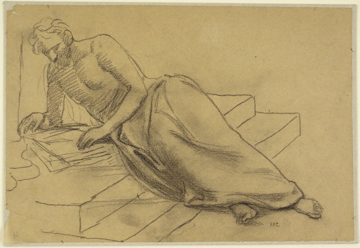 Homem reclinado em degraus, a ler, estudo para Um filósofo, para a Boston Library de Pierre Puvis de Chavannes