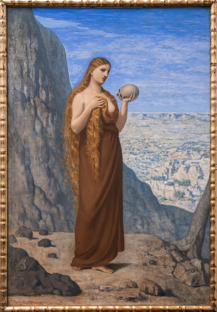 Maria Madalena no Deserto - por Pierre Puvis de Chavannes (1824-1898) - 1869 - Marie Madeleine dans le desert - 36,8 x 48 cm - Museu em Frankfurt | Stadel Museum de Pierre Puvis de Chavannes