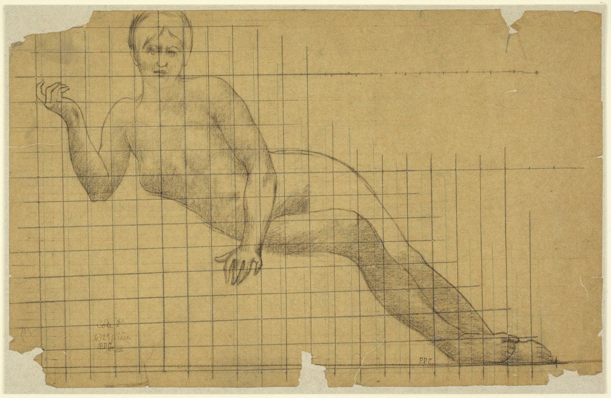 Nu feminino reclinado, estudo em inversão para a figura do Hemiciclo da Sorbonne: Letras, Ciências e Artes, Sorbonne, Paris de Pierre Puvis de Chavannes