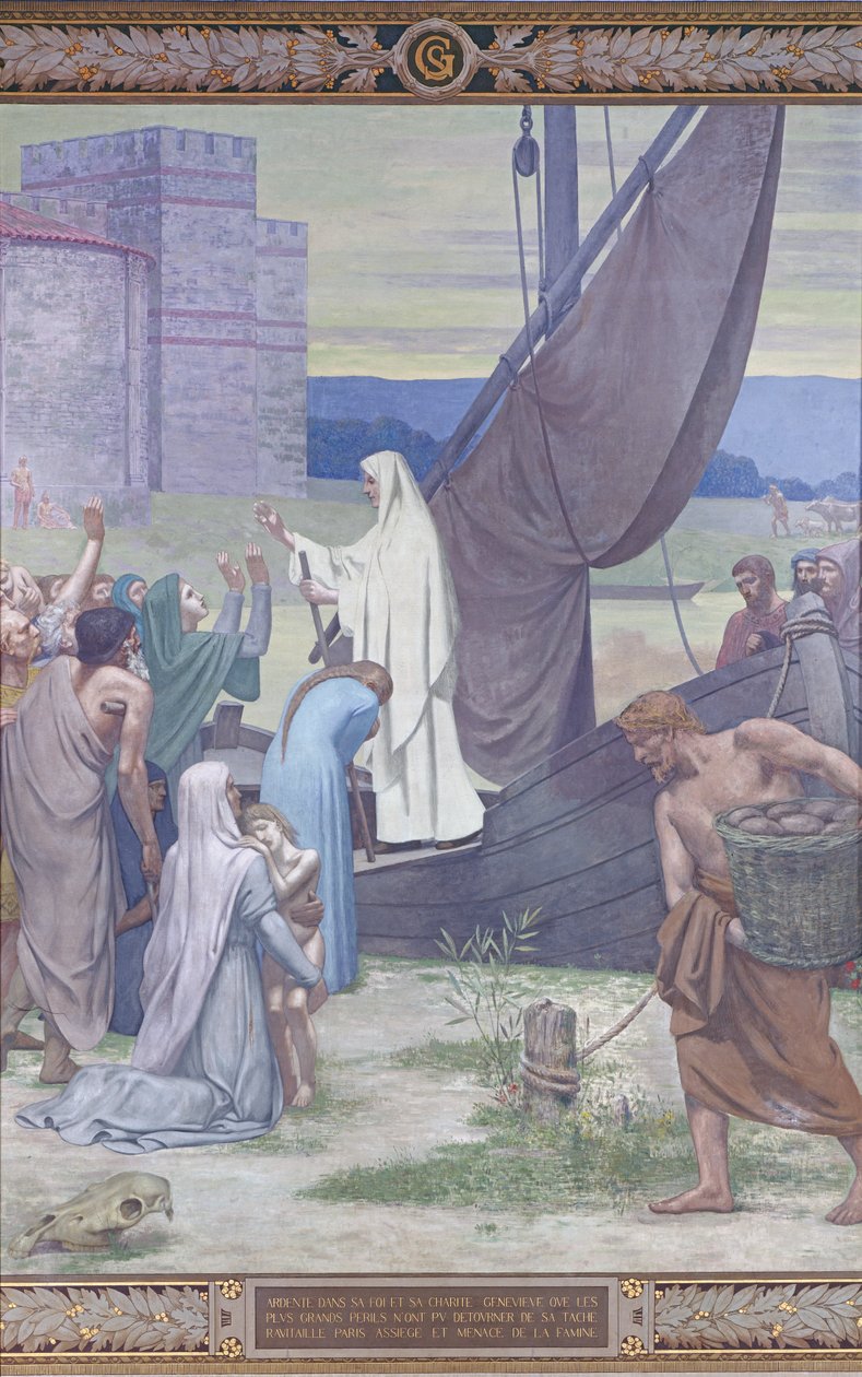 St. Genevieve trazendo suprimentos para a cidade de Paris após o cerco (fresco) de Pierre Puvis de Chavannes