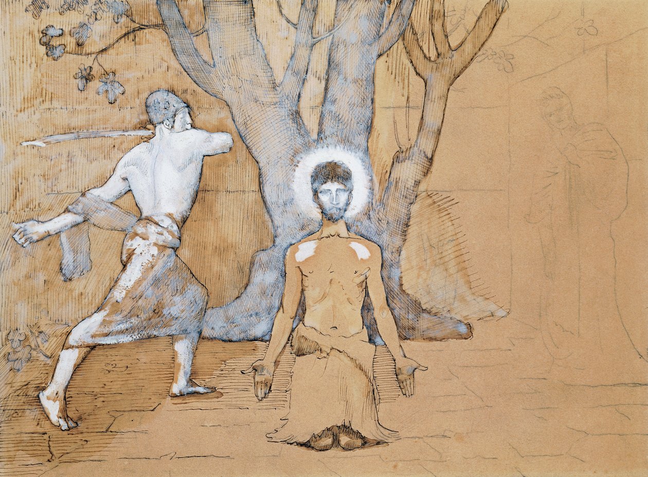 Estudo para decapitação de João Batista (Desenho de caneta, tinta, lápis e aquarela) de Pierre Puvis de Chavannes
