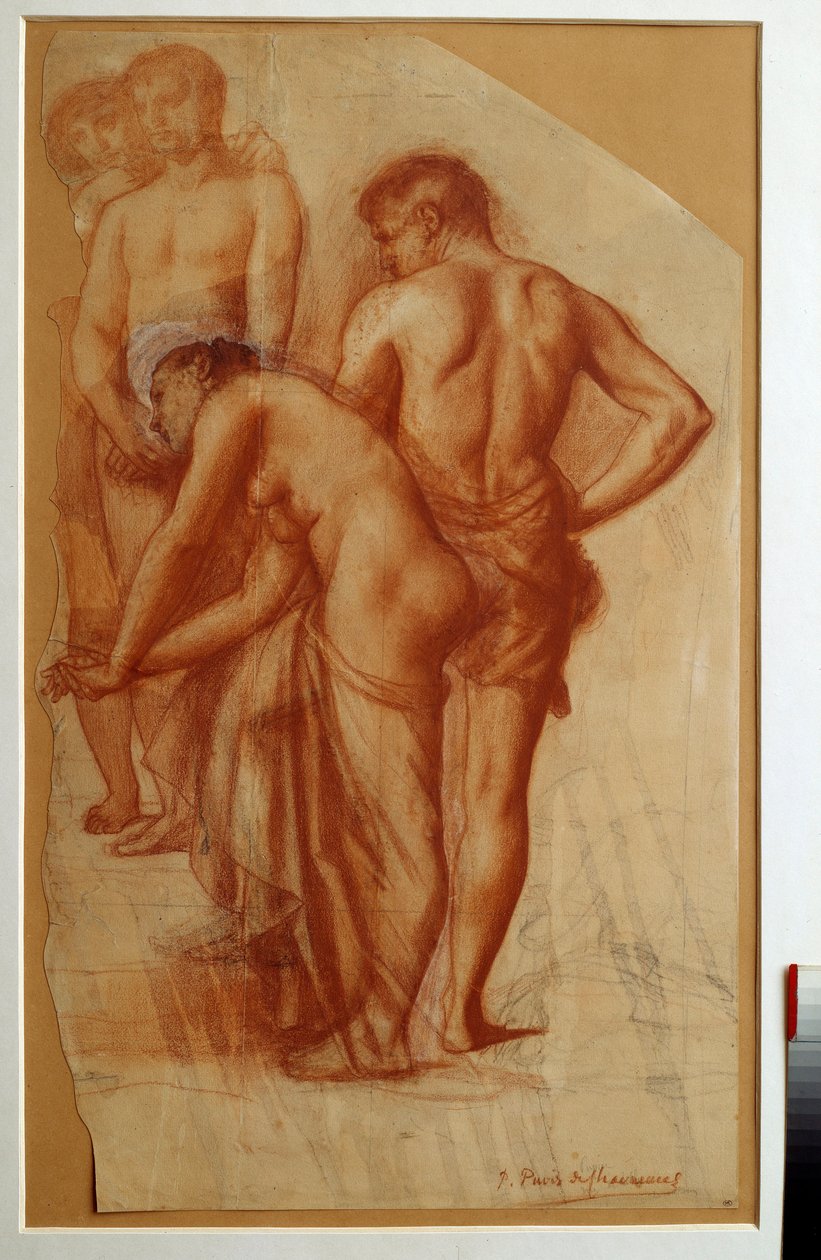 Estudo de 4 figuras para "Descanso". Desenho de Pierre de Puvis De Chavannes (1824-1898) Sun. 0,73 x 0,43 m Paris. Museu Orsay de Pierre Puvis de Chavannes
