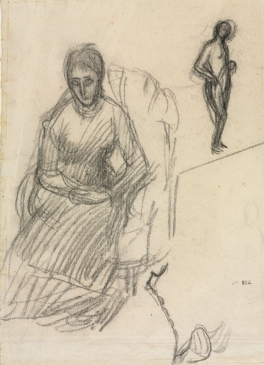 Estudo de Madame Marie Cantacuzène; Estudo de um nu feminino em pé, c.1883 (giz preto) de Pierre Puvis de Chavannes