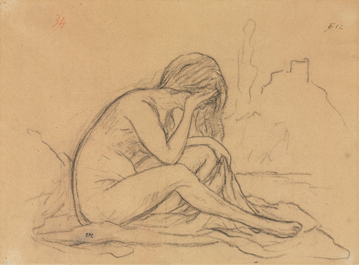 Estudo de um nu feminino (possivelmente para uma pintura alegórica não realizada) (reto) de Pierre Puvis de Chavannes